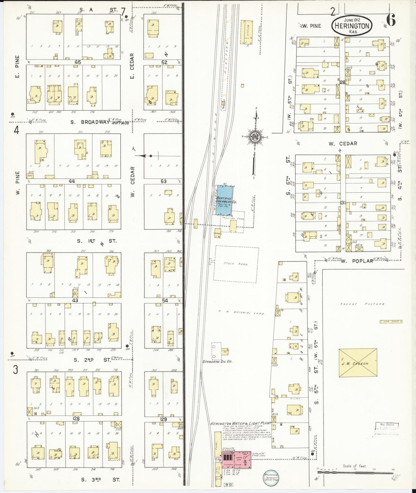 Sanborn Fire Insurance Map from Herington, Dickinson County, Kansas (1912), Sheet #0006 - Complete Map Set gallery image, historic Sanborn map, vintage wall art, Kansas Kansas