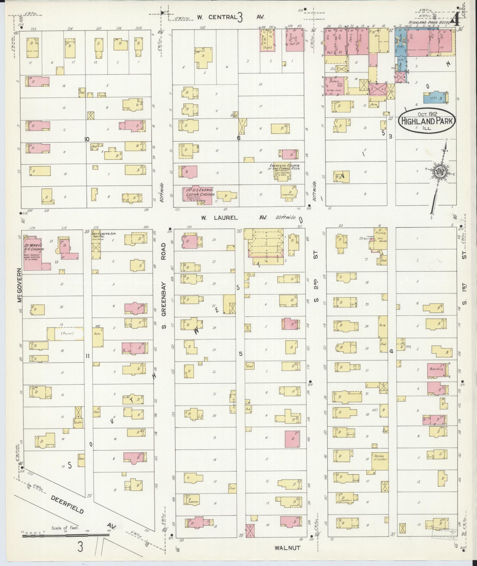 Sanborn Fire Insurance Map from Highland Park, Lake County, Illinois (1912), Sheet #0004 - Complete Map Set gallery image, historic Sanborn map, vintage wall art, Illinois Illinois