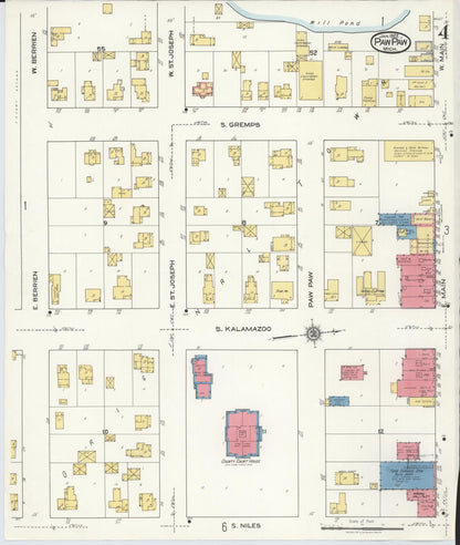 Sanborn Fire Insurance Map from Paw Paw, Van Buren County, Michigan (1922), Sheet #0004 - Complete Map Set gallery image, historic Sanborn map, vintage wall art, Michigan Michigan