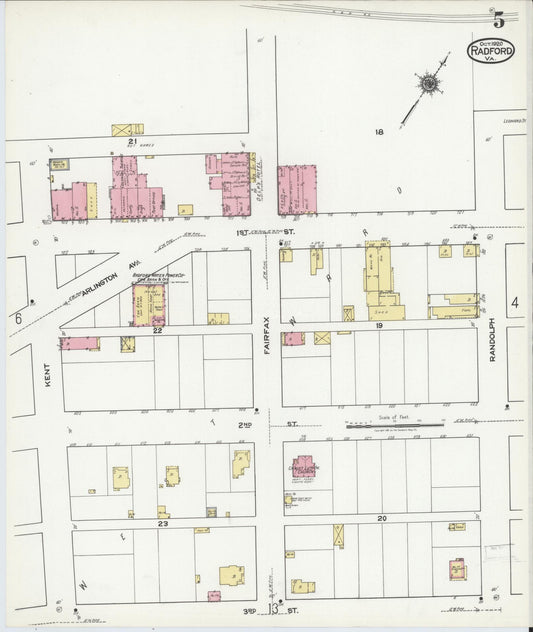 Sanborn Fire Insurance Map from Radford, Independent Cities, Virginia (1920), Sheet #0005 - Historic Sanborn Fire Insurance Map Print, vintage old map wall art, antique decor, genealogy gift, Virginia Virginia map