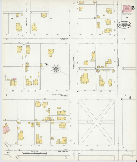Sanborn Fire Insurance Map from Florence, Lauderdale County, Alabama (1905), Sheet #0005 - Historic Sanborn Fire Insurance Map Print, vintage old map wall art, antique decor, genealogy gift, Alabama Alabama map