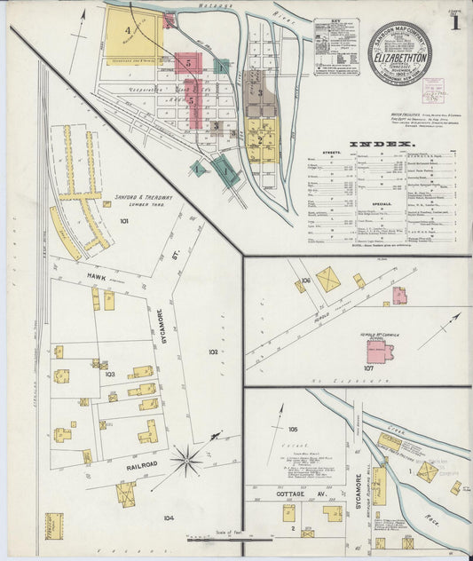 Sanborn Fire Insurance Map from Elizabethton, Carter County, Tennessee (1902), Sheet #0001 - Complete Map Set gallery image, historic Sanborn map, vintage wall art, Tennessee Tennessee