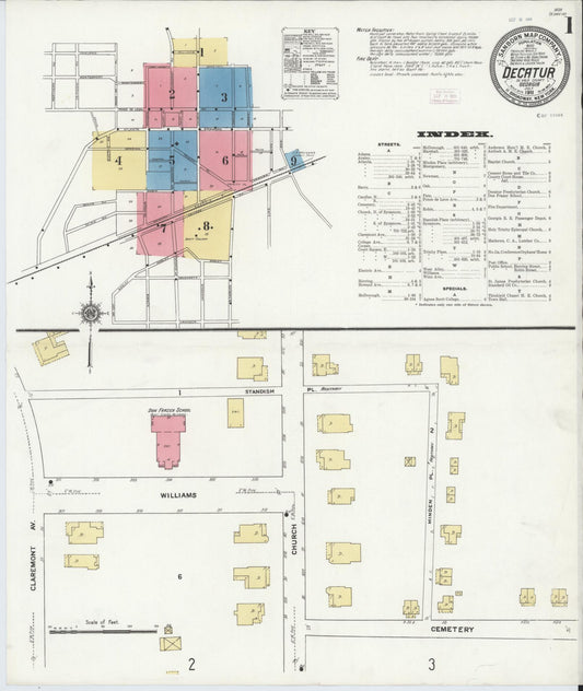 Sanborn Fire Insurance Map from Decatur, De Kalb County, Georgia (1911), Sheet #0001 - Complete Map Set gallery image, historic Sanborn map, vintage wall art, Georgia Georgia
