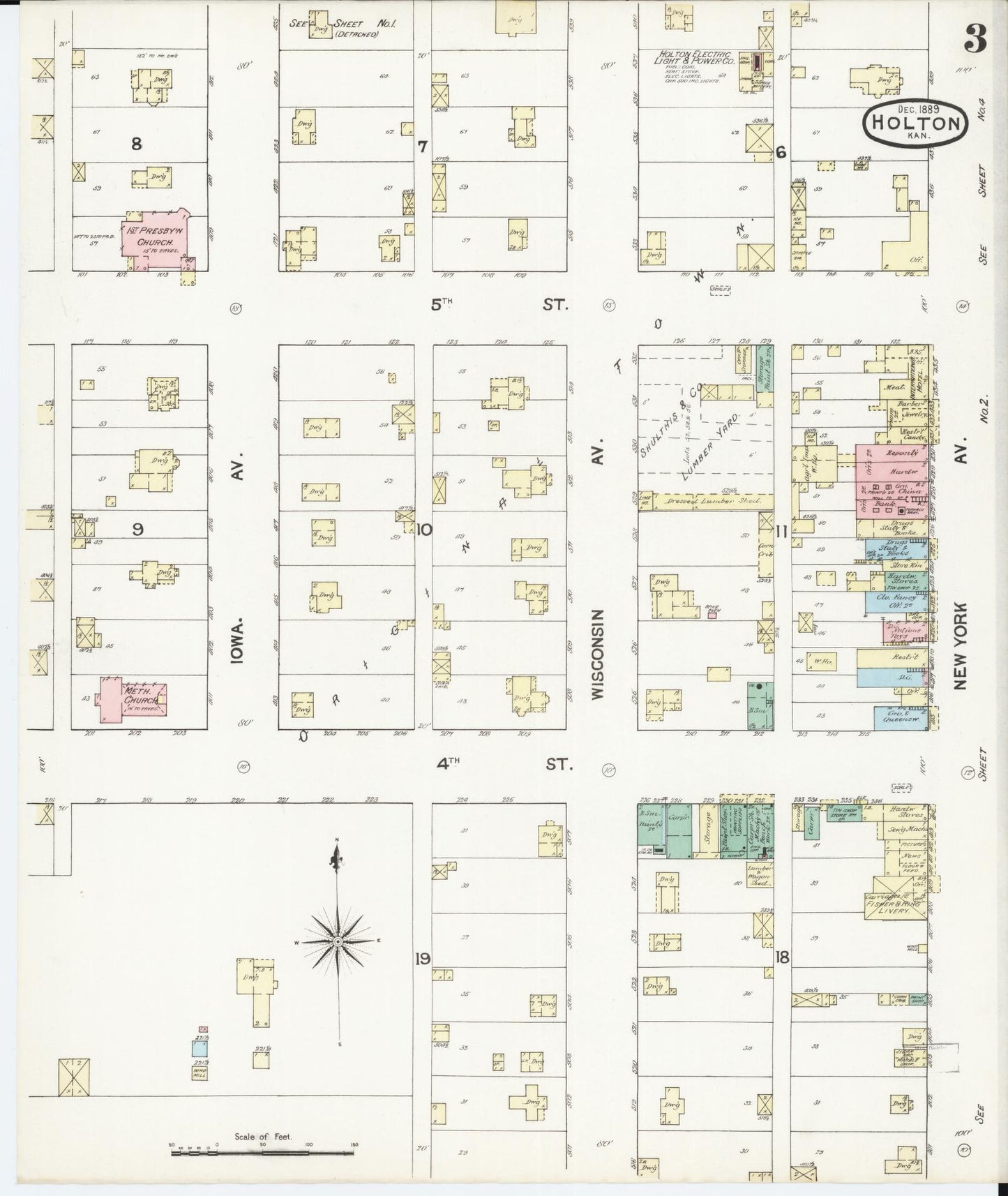 Sanborn Fire Insurance Map from Holton, Jackson County, Kansas (1889), Sheet #0003 - Historic Sanborn Fire Insurance Map Print, vintage old map wall art, antique decor, genealogy gift, Kansas Kansas map