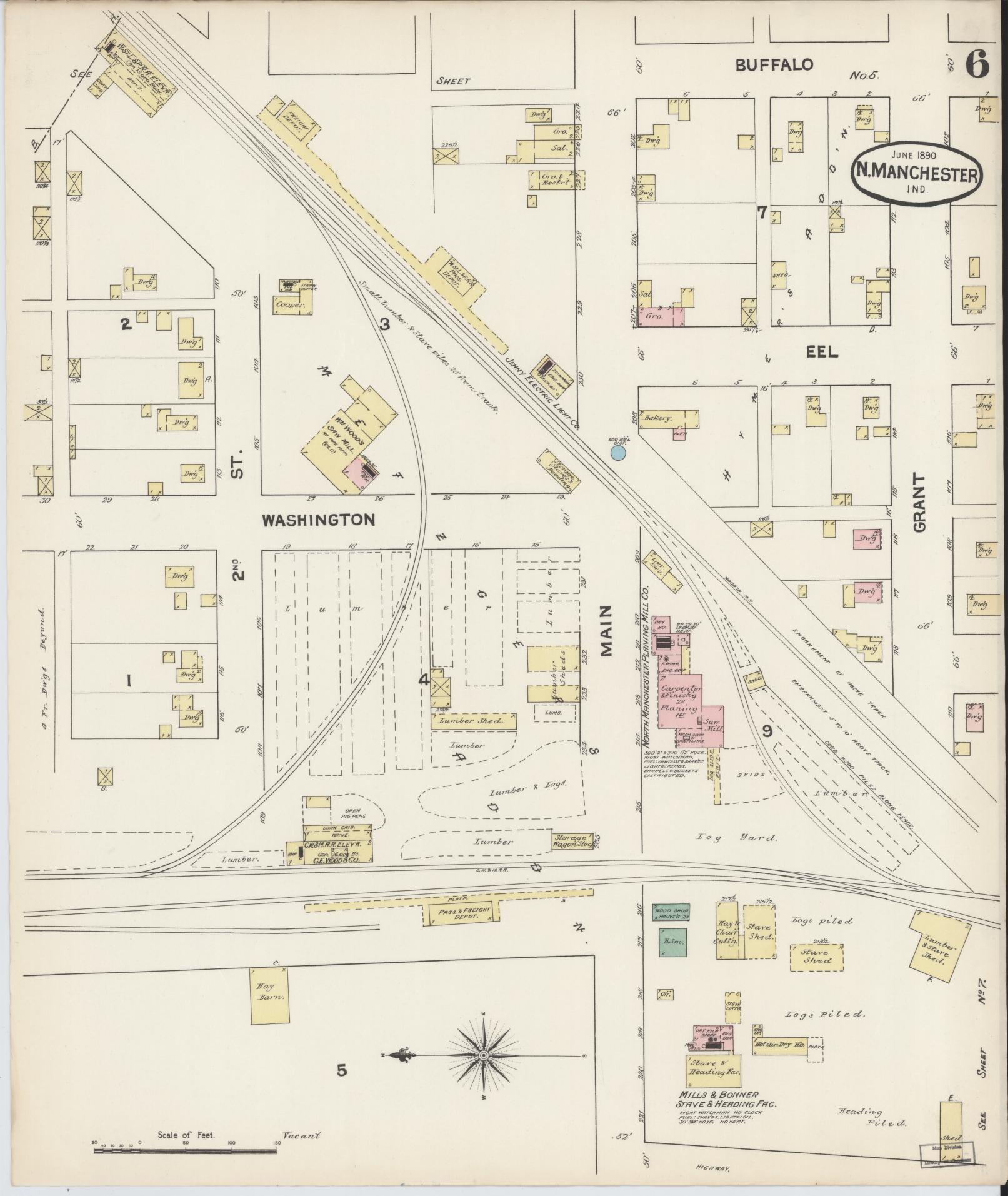 Sanborn Fire Insurance Map from North Manchester, Wabash County, Indiana. (1890), Sheet 6 – Historic Sanborn Fire Insurance Map Print
