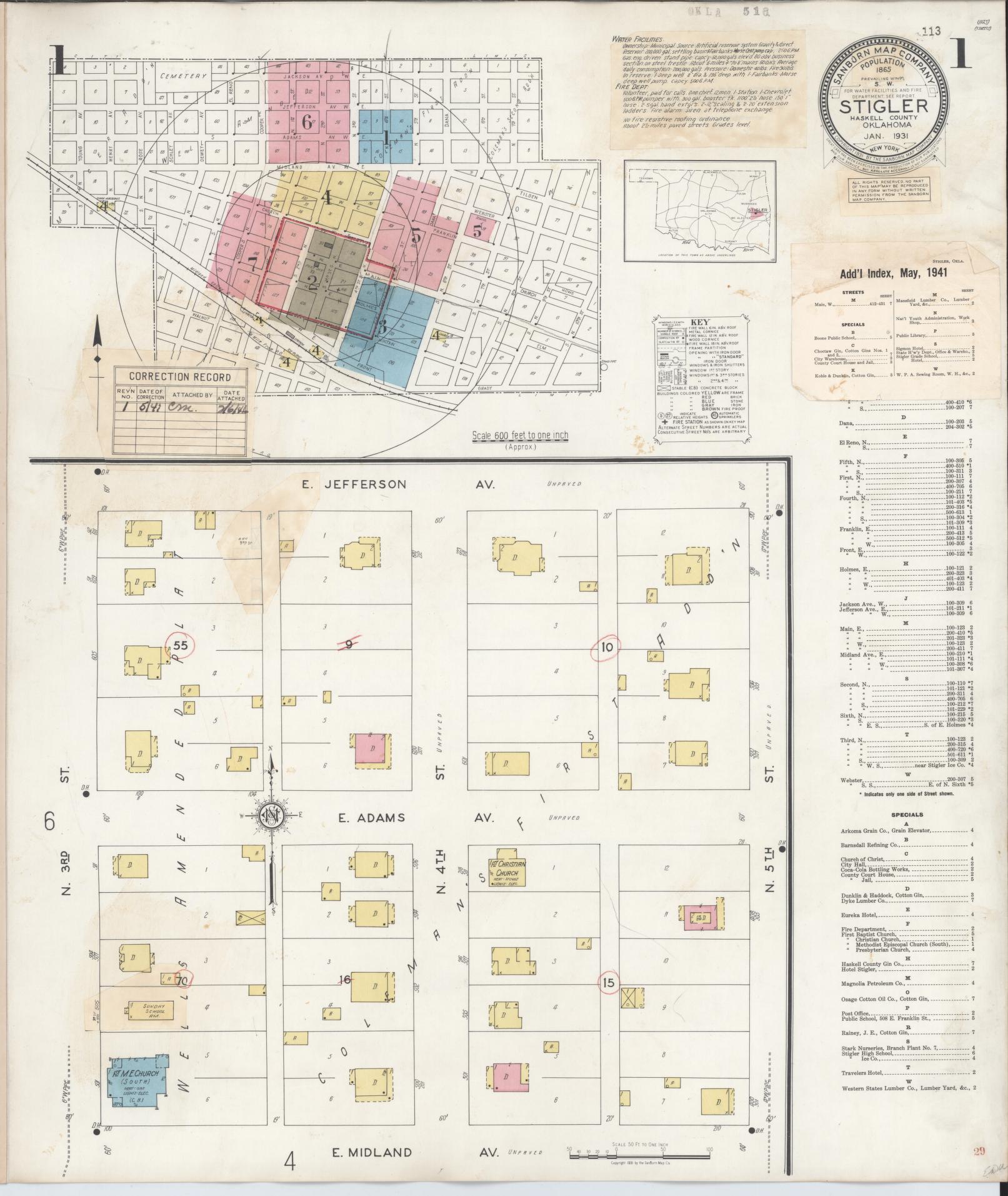 Sanborn Fire Insurance Map from Stigler, Haskell County, Oklahoma (1941), Sheet #0001 - Complete Map Set gallery image, historic Sanborn map, vintage wall art, Oklahoma Oklahoma