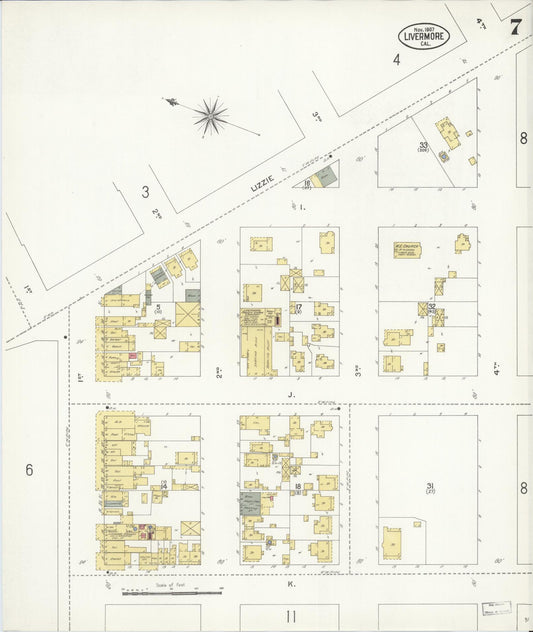 Sanborn Fire Insurance Map from Livermore, Alameda County, California (1907), Sheet #0007 - Historic Sanborn Fire Insurance Map Print, vintage old map wall art, antique decor, genealogy gift, California California map