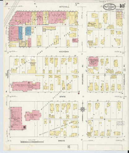 Sanborn Fire Insurance Map from Petoskey, Emmet County, Michigan (1913), Sheet #0010 - Historic Sanborn Fire Insurance Map Print, vintage old map wall art, antique decor, genealogy gift, Michigan Michigan map