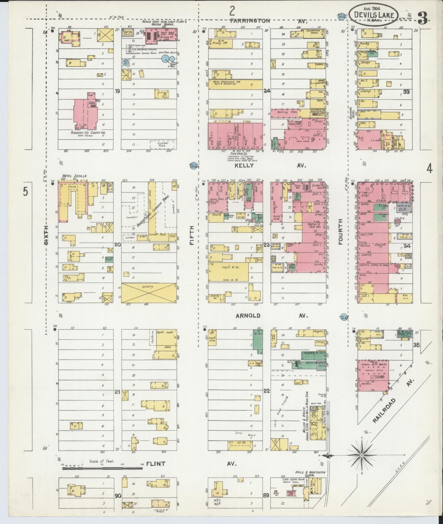Sanborn Fire Insurance Map from Devils Lake, Ramsey County, North Dakota (1904), Sheet #0003 - Historic Sanborn Fire Insurance Map Print, vintage old map wall art, antique decor, genealogy gift, North Dakota North Dakota map