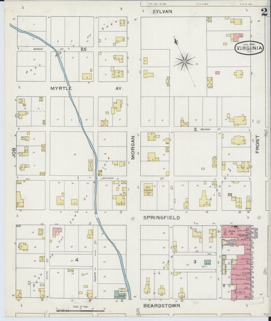 Sanborn Fire Insurance Map from Virginia, Cass County, Illinois (1894), Sheet #0002 - Historic Sanborn Fire Insurance Map Print, vintage old map wall art, antique decor, genealogy gift, Virginia Virginia map