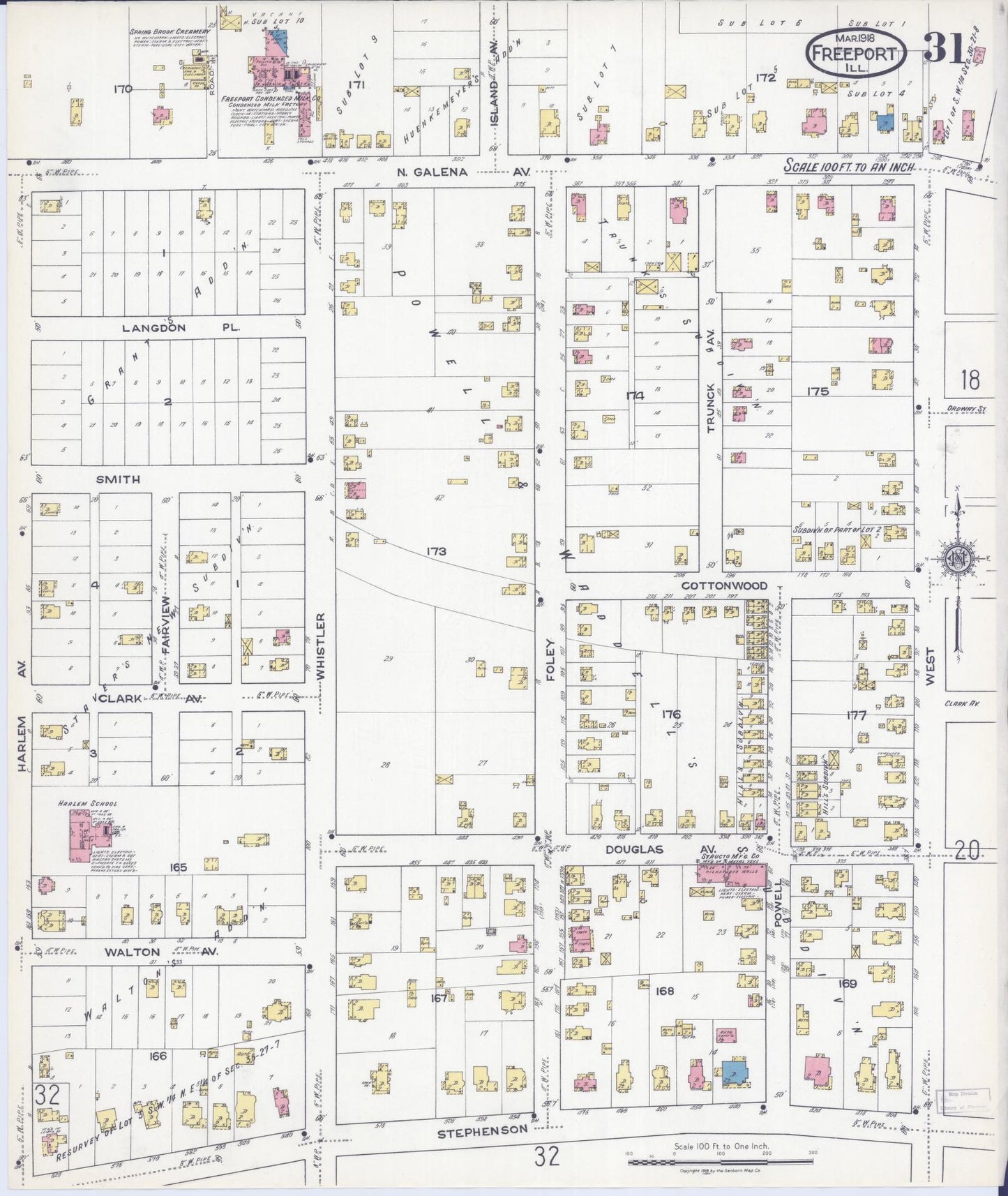 Sanborn Fire Insurance Map from Freeport, Stephenson County, Illinois (1918), Sheet #0031 - Complete Map Set gallery image, historic Sanborn map, vintage wall art, Illinois Illinois