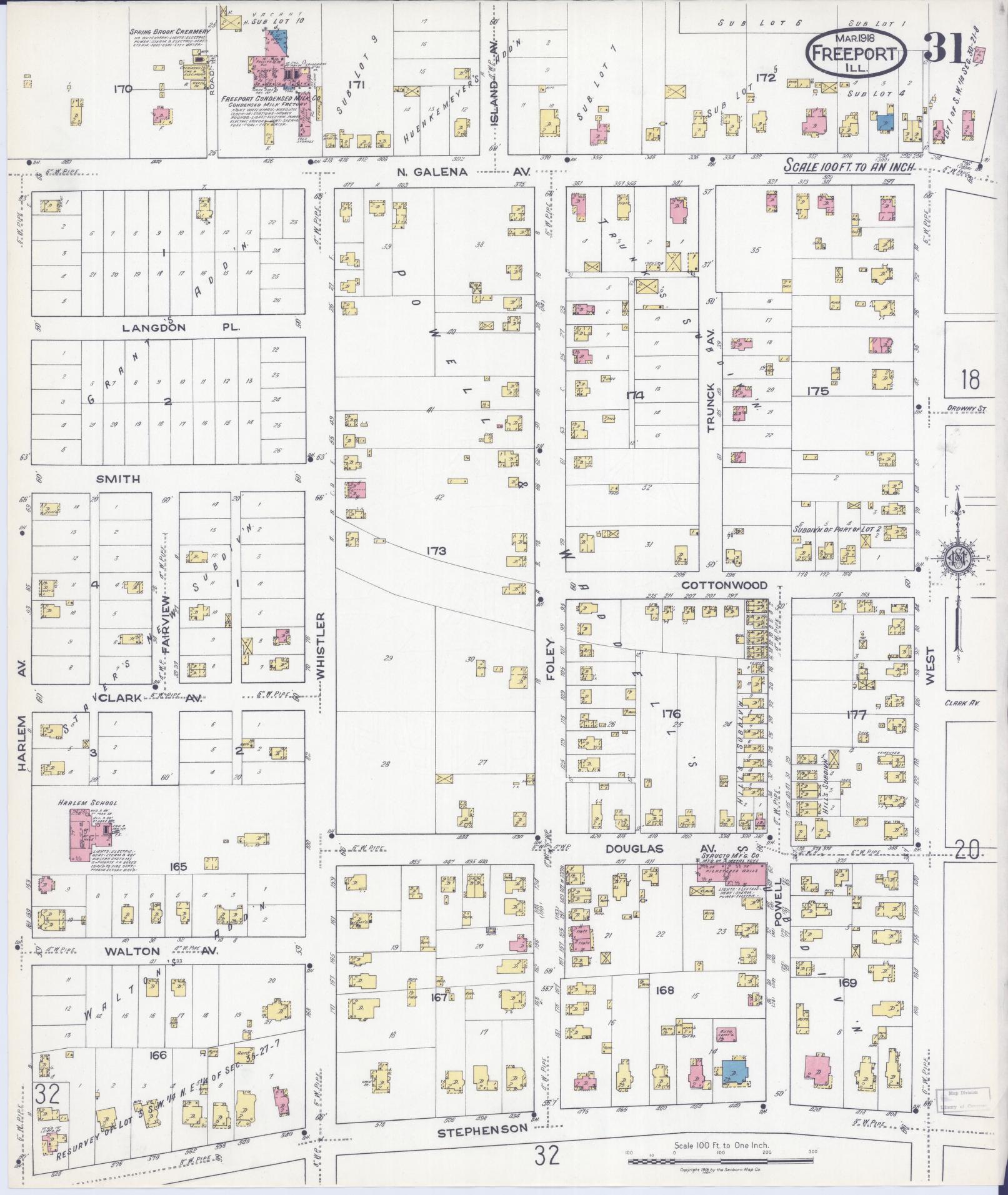 Sanborn Fire Insurance Map from Freeport, Stephenson County, Illinois (1918), Sheet #0031 - Complete Map Set gallery image, historic Sanborn map, vintage wall art, Illinois Illinois