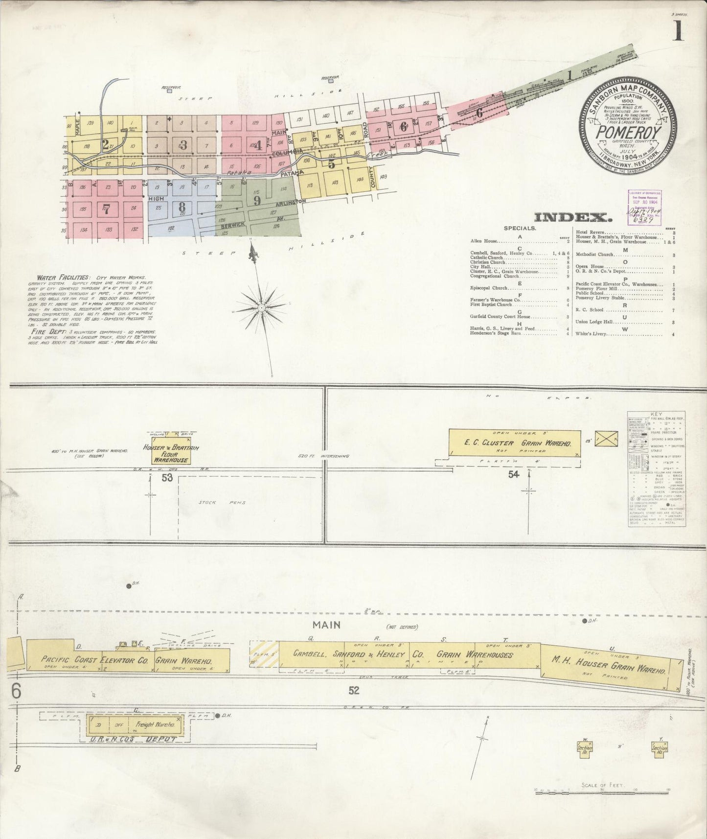 Sanborn Fire Insurance Map from Pomeroy, Garfield County, Washington (1904), Sheet #0001 - Complete Map Set gallery image, historic Sanborn map, vintage wall art, Washington Washington