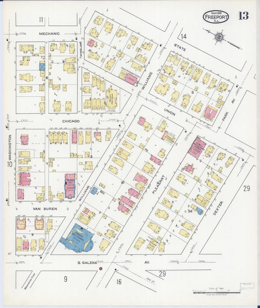 Sanborn Fire Insurance Map from Freeport, Stephenson County, Illinois (1918), Sheet #0013 - Historic Sanborn Fire Insurance Map Print, vintage old map wall art, antique decor, genealogy gift, Illinois Illinois map