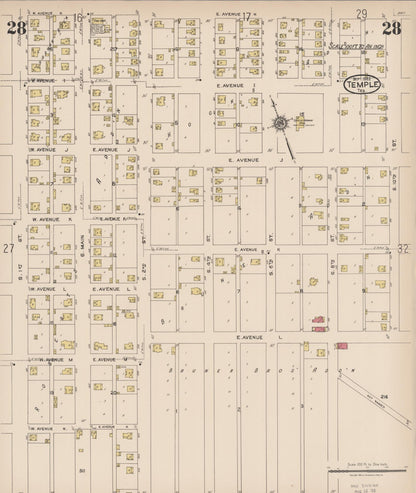 Sanborn Fire Insurance Map from Temple, Bell County, Texas (1922), Sheet #0028 - Historic Sanborn Fire Insurance Map Print, vintage old map wall art, antique decor, genealogy gift, Texas Texas map