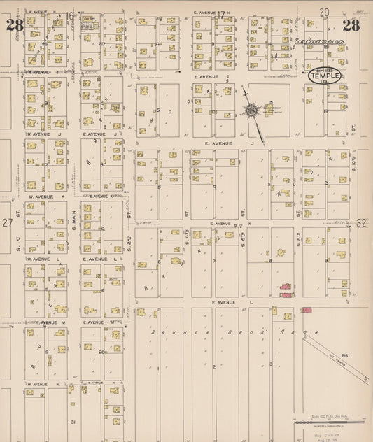 Sanborn Fire Insurance Map from Temple, Bell County, Texas (1922), Sheet #0028 - Historic Sanborn Fire Insurance Map Print, vintage old map wall art, antique decor, genealogy gift, Texas Texas map