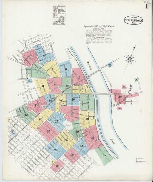 Sanborn Fire Insurance Map from New Brunswick, Middlesex County, New Jersey (1897), Sheet #0001 - Complete Map Set gallery image, historic Sanborn map, vintage wall art, New Jersey New Jersey
