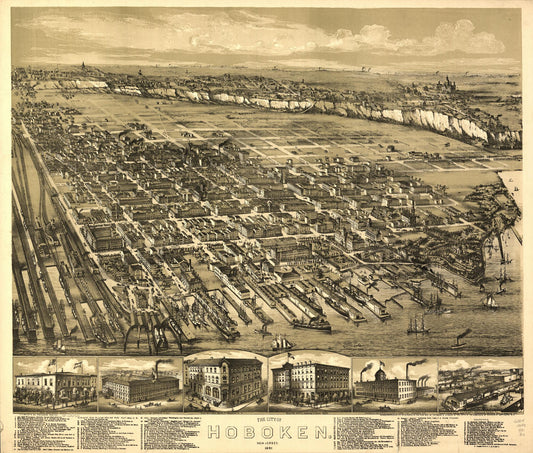 The city of Hoboken, New Jersey, 1881. (1881) – Historic Bird’s-Eye View Panorama Print