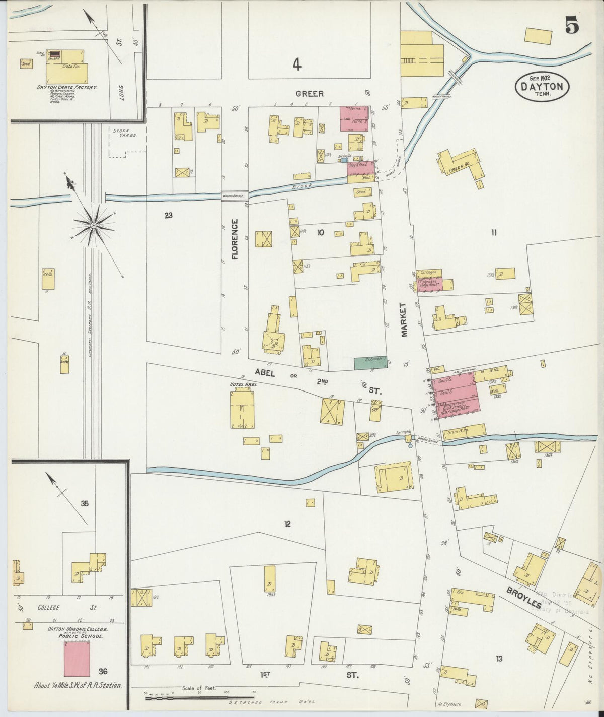 Sanborn Fire Insurance Map from Dayton, Rhea County, Tennessee (1902), Sheet #0005 - Historic Sanborn Fire Insurance Map Print, vintage old map wall art, antique decor, genealogy gift, Tennessee Tennessee map