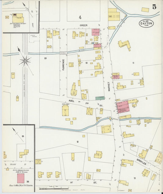 Sanborn Fire Insurance Map from Dayton, Rhea County, Tennessee (1902), Sheet #0005 - Historic Sanborn Fire Insurance Map Print, vintage old map wall art, antique decor, genealogy gift, Tennessee Tennessee map