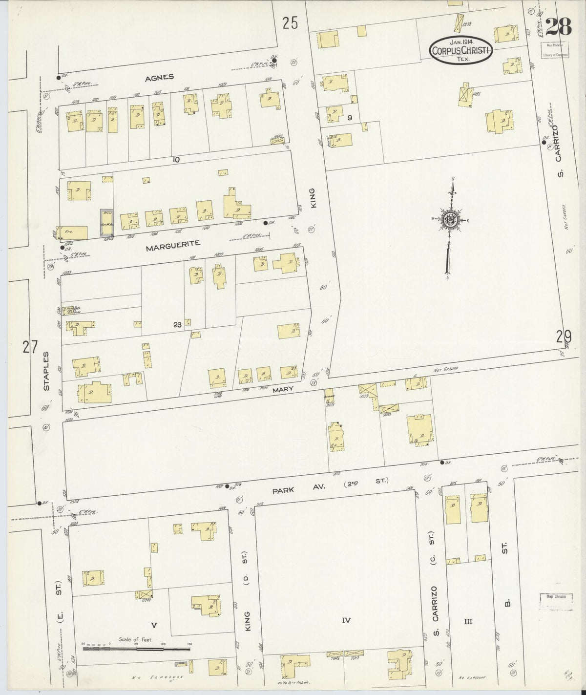 Sanborn Fire Insurance Map from Corpus Christi, Nueces County, Texas (1914), Sheet #0028 - Complete Map Set gallery image, historic Sanborn map, vintage wall art, Texas Texas