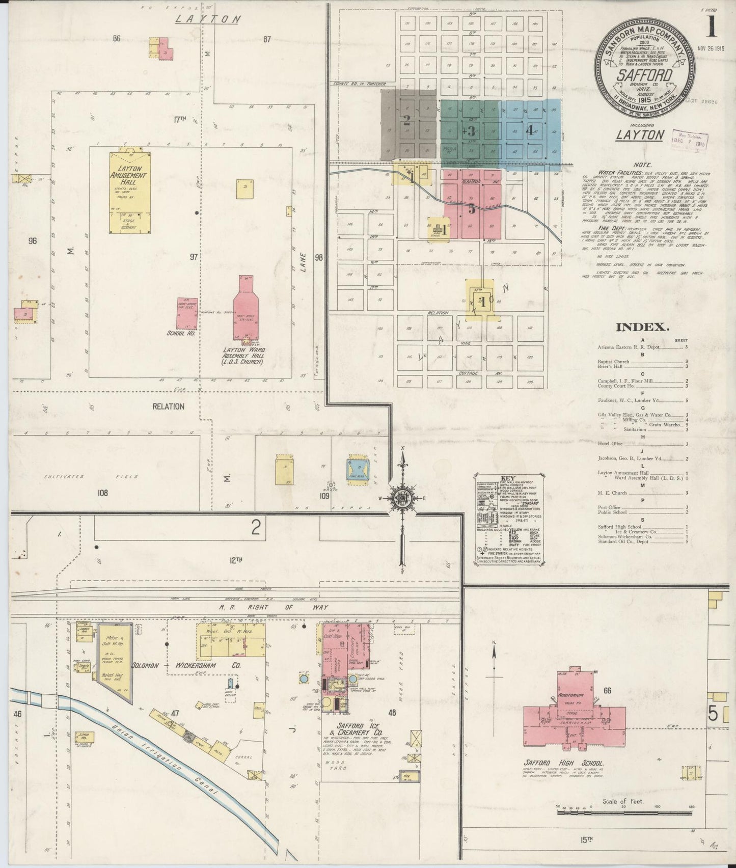 Sanborn Fire Insurance Map from Safford, Graham County, Arizona (1915), Sheet #0001 - Complete Map Set gallery image, historic Sanborn map, vintage wall art, Arizona Arizona