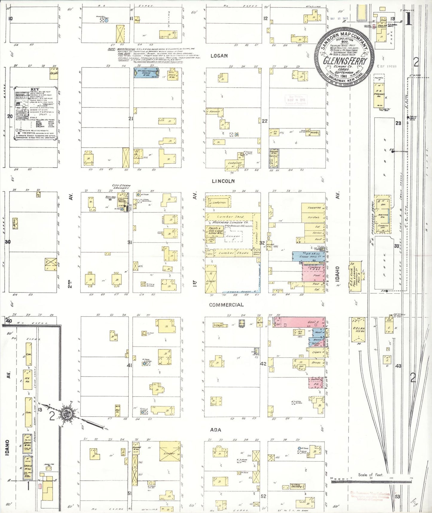 Sanborn Fire Insurance Map from Glenns Ferry, Elmore County, Idaho (1911), Sheet #0001 - Complete Map Set gallery image, historic Sanborn map, vintage wall art, Idaho Idaho