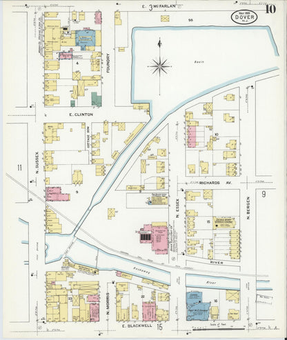 Sanborn Fire Insurance Map from Dover, Morris County, New Jersey (1909), Sheet #0010 - Historic Sanborn Fire Insurance Map Print, vintage old map wall art, antique decor, genealogy gift, New Jersey New Jersey map