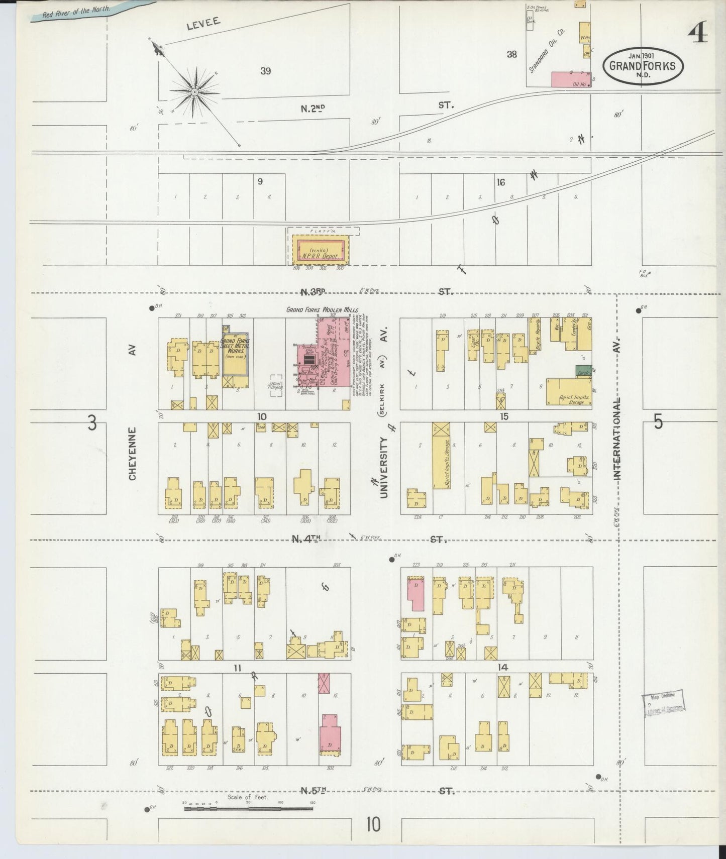 Sanborn Fire Insurance Map from Grand Forks, Grand Forks County, North Dakota (1901), Sheet #0004 - Historic Sanborn Fire Insurance Map Print, vintage old map wall art, antique decor, genealogy gift, North Dakota North Dakota map