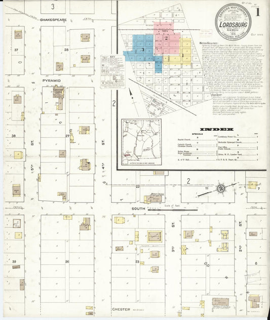 Sanborn Fire Insurance Map from Lordsburg, Hidalgo County, New Mexico (1915), Sheet #0002 - Historic Sanborn Fire Insurance Map Print, vintage old map wall art, antique decor, genealogy gift, New Mexico New Mexico map