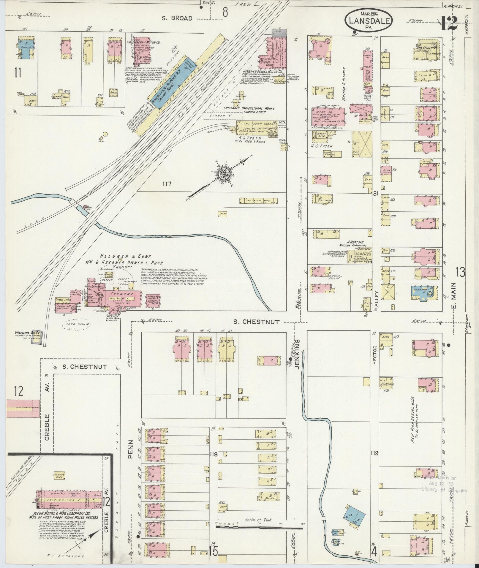 Sanborn Fire Insurance Map from Lansdale, Montgomery County, Pennsylvania (1914), Sheet #0012 - Complete Map Set gallery image, historic Sanborn map, vintage wall art, Pennsylvania Pennsylvania