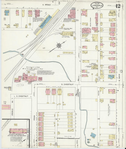 Sanborn Fire Insurance Map from Lansdale, Montgomery County, Pennsylvania (1914), Sheet #0012 - Complete Map Set gallery image, historic Sanborn map, vintage wall art, Pennsylvania Pennsylvania