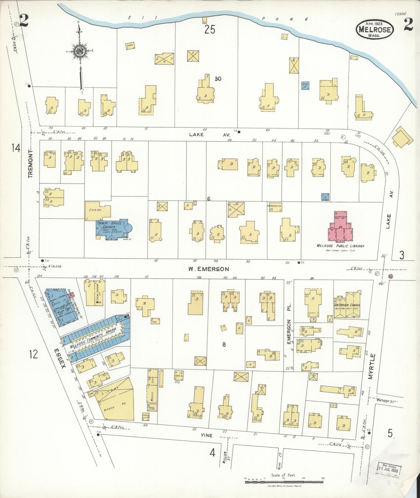 Sanborn Fire Insurance Map from Melrose, Middlesex County, Massachusetts (1923), Sheet #0002 - Complete Map Set gallery image, historic Sanborn map, vintage wall art, Massachusetts Massachusetts
