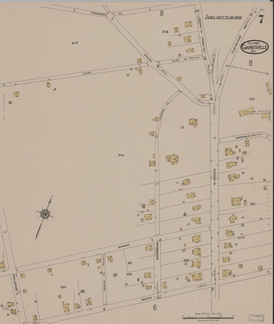 Sanborn Fire Insurance Map from Gainesville, Hall County, Georgia (1922), Sheet #0007 - Historic Sanborn Fire Insurance Map Print, vintage old map wall art, antique decor, genealogy gift, Georgia Georgia map