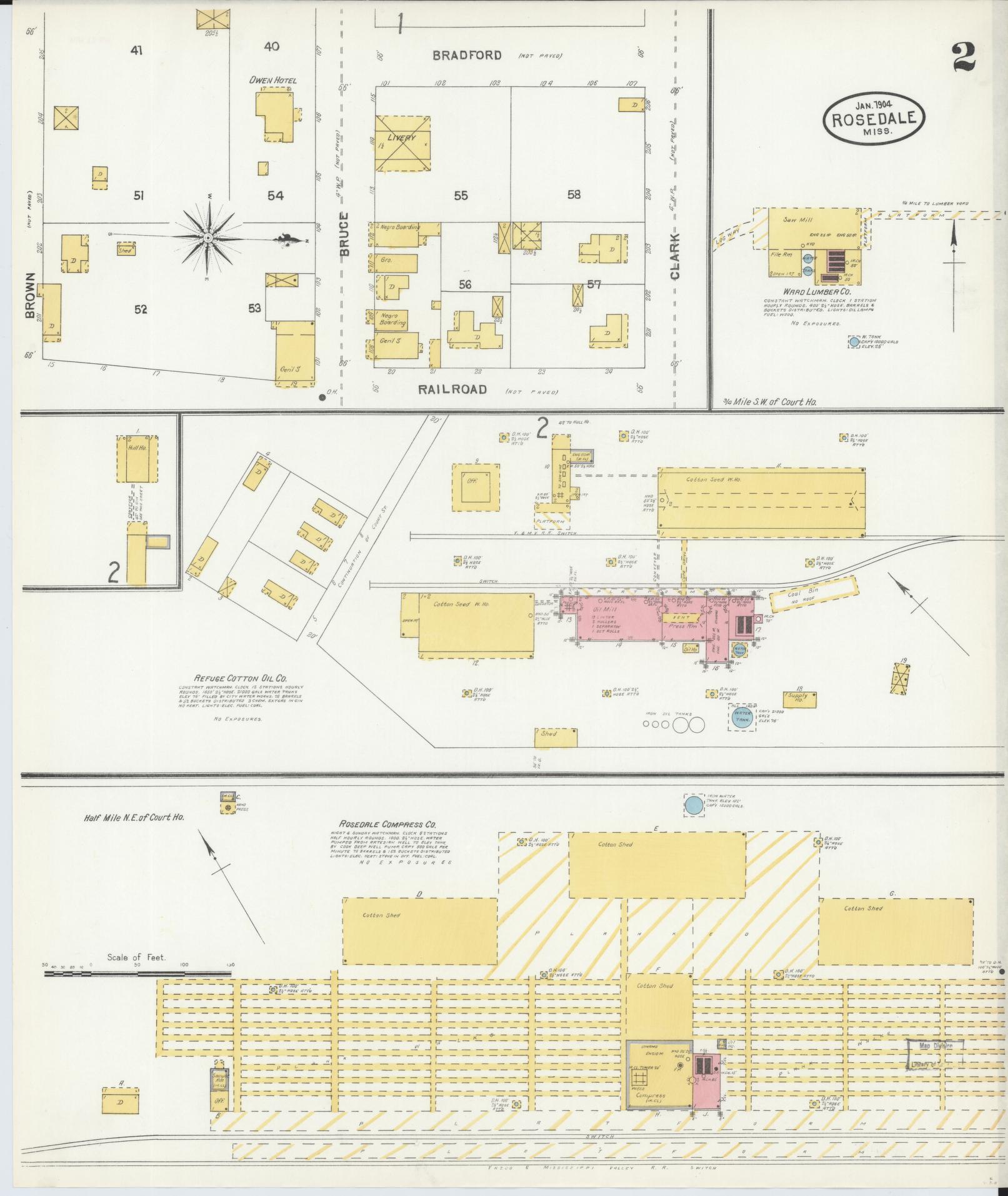 Sanborn Fire Insurance Map from Rosedale, Bolivar County, Mississippi (1904), Sheet #0002 - Complete Map Set gallery image, historic Sanborn map, vintage wall art, Mississippi Mississippi