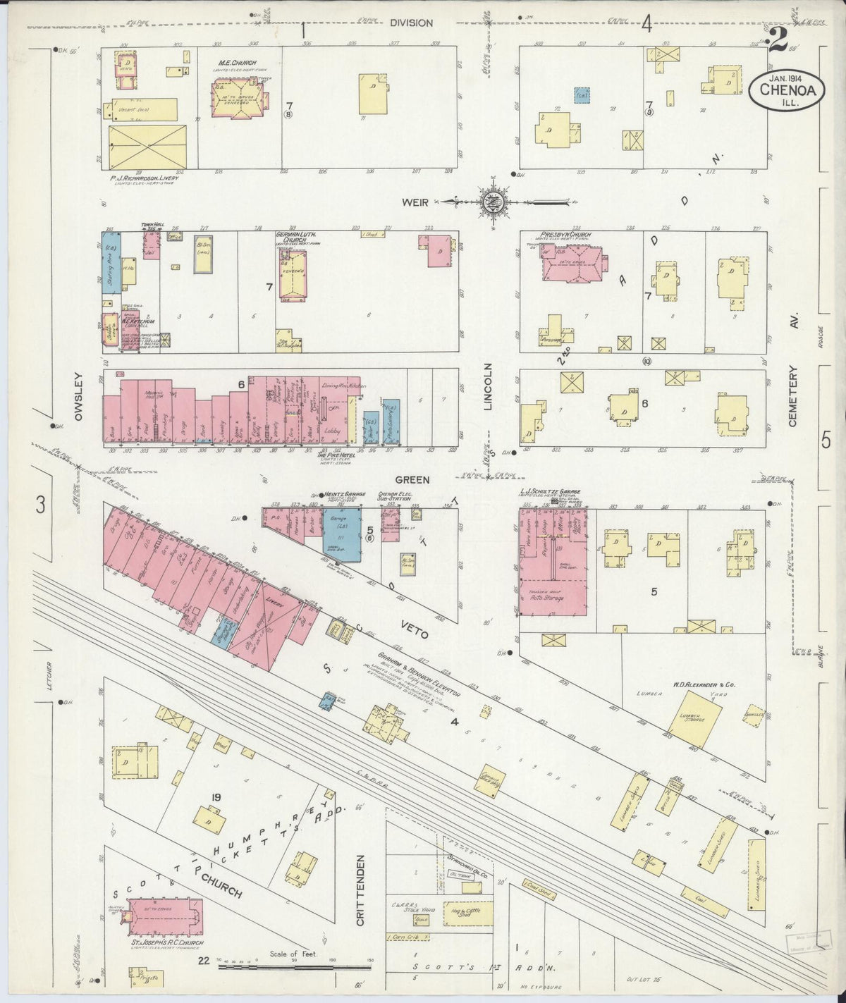 Sanborn Fire Insurance Map from Chenoa, McLean County, Illinois (1914), Sheet #0002 - Historic Sanborn Fire Insurance Map Print, vintage old map wall art, antique decor, genealogy gift, Illinois Illinois map