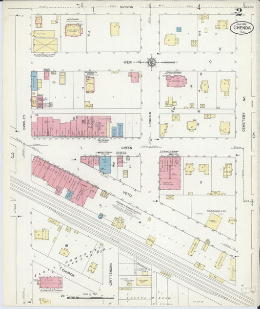 Sanborn Fire Insurance Map from Chenoa, McLean County, Illinois (1914), Sheet #0002 - Historic Sanborn Fire Insurance Map Print, vintage old map wall art, antique decor, genealogy gift, Illinois Illinois map