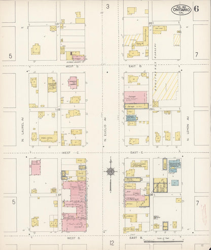 Sanborn Fire Insurance Map from Ontario, San Bernardino County, California (1912), Sheet #0006 - Historic Sanborn Fire Insurance Map Print, vintage old map wall art, antique decor, genealogy gift, California California map