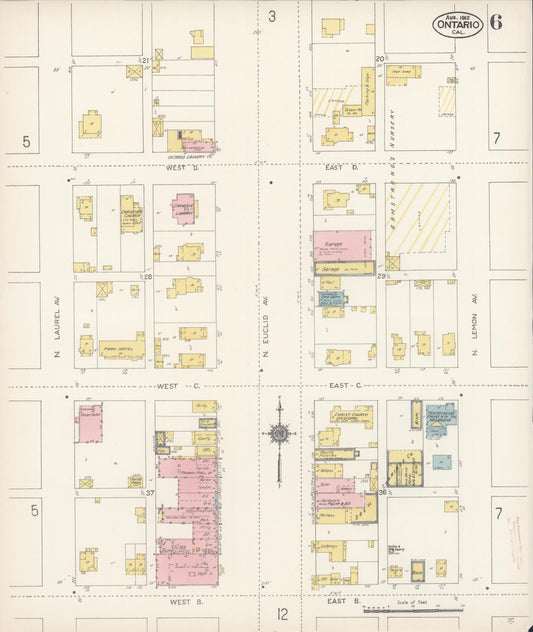 Sanborn Fire Insurance Map from Ontario, San Bernardino County, California (1912), Sheet #0006 - Historic Sanborn Fire Insurance Map Print, vintage old map wall art, antique decor, genealogy gift, California California map