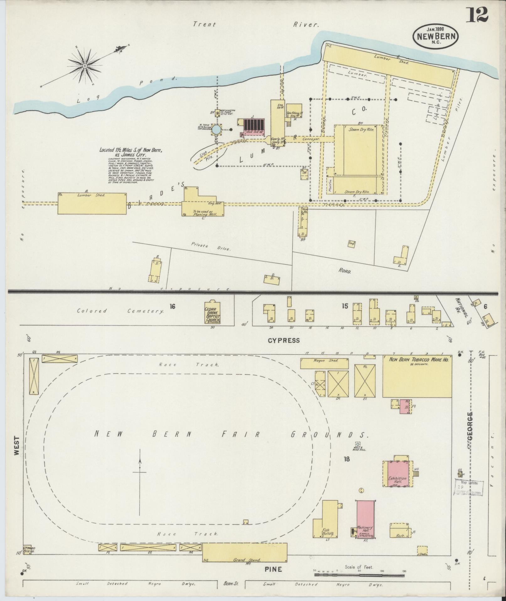 Sanborn Fire Insurance Map from New Bern, Craven County, North Carolina (1898), Sheet #0012 - Complete Map Set gallery image, historic Sanborn map, vintage wall art, North Carolina North Carolina