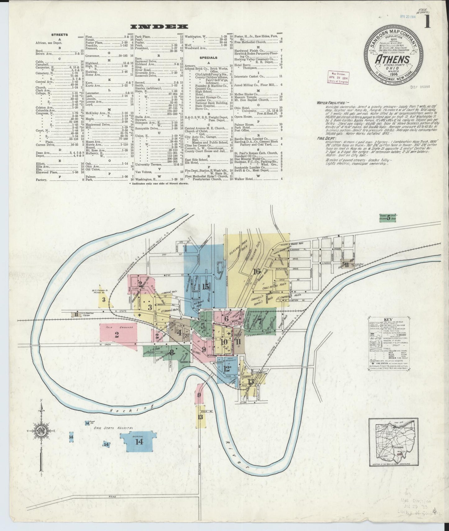 Sanborn Fire Insurance Map from Athens, Athens County, Ohio (1914), Sheet #0001 - Historic Sanborn Fire Insurance Map Print, vintage old map wall art, antique decor, genealogy gift, Ohio Ohio map