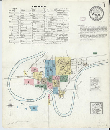 Sanborn Fire Insurance Map from Athens, Athens County, Ohio (1914), Sheet #0001 - Historic Sanborn Fire Insurance Map Print, vintage old map wall art, antique decor, genealogy gift, Ohio Ohio map