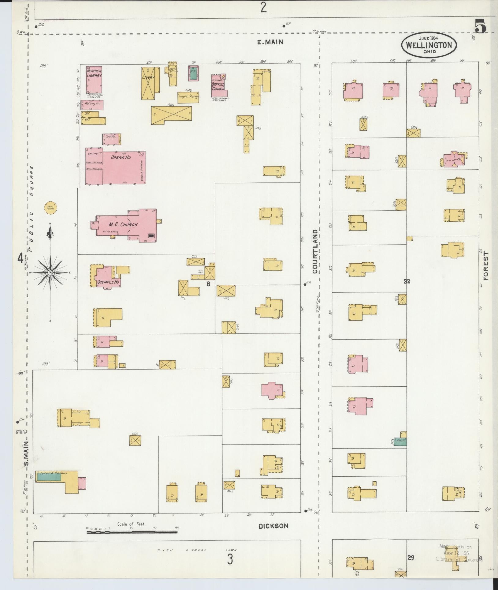 Sanborn Fire Insurance Map from Wellington, Lorain County, Ohio (1904), Sheet #0005 - Historic Sanborn Fire Insurance Map Print, vintage old map wall art, antique decor, genealogy gift, Ohio Ohio map