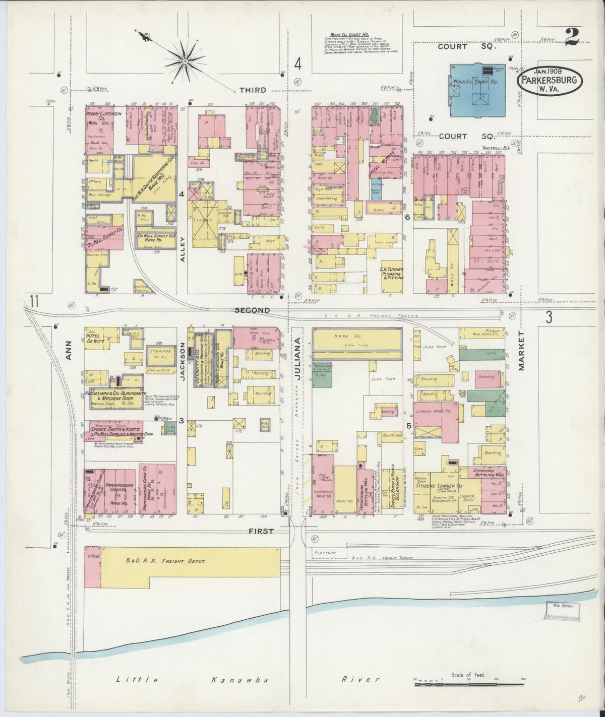 Sanborn Fire Insurance Map from Parkersburg, Wood County, West Virginia (1909), Sheet #0002 - Complete Map Set gallery image, historic Sanborn map, vintage wall art, West Virginia West Virginia