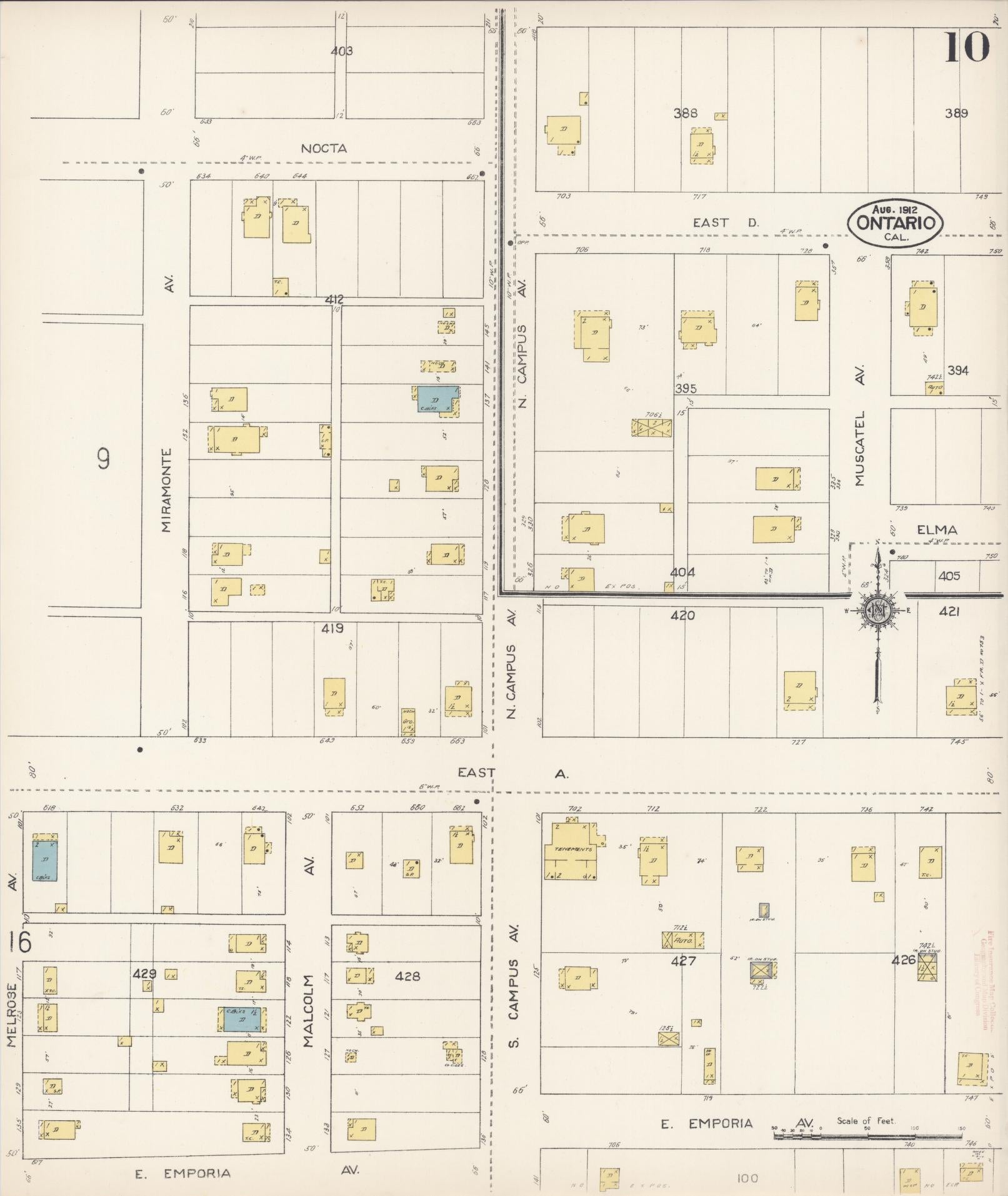 Sanborn Fire Insurance Map from Ontario, San Bernardino County, California (1912), Sheet #0010 - Complete Map Set gallery image, historic Sanborn map, vintage wall art, California California
