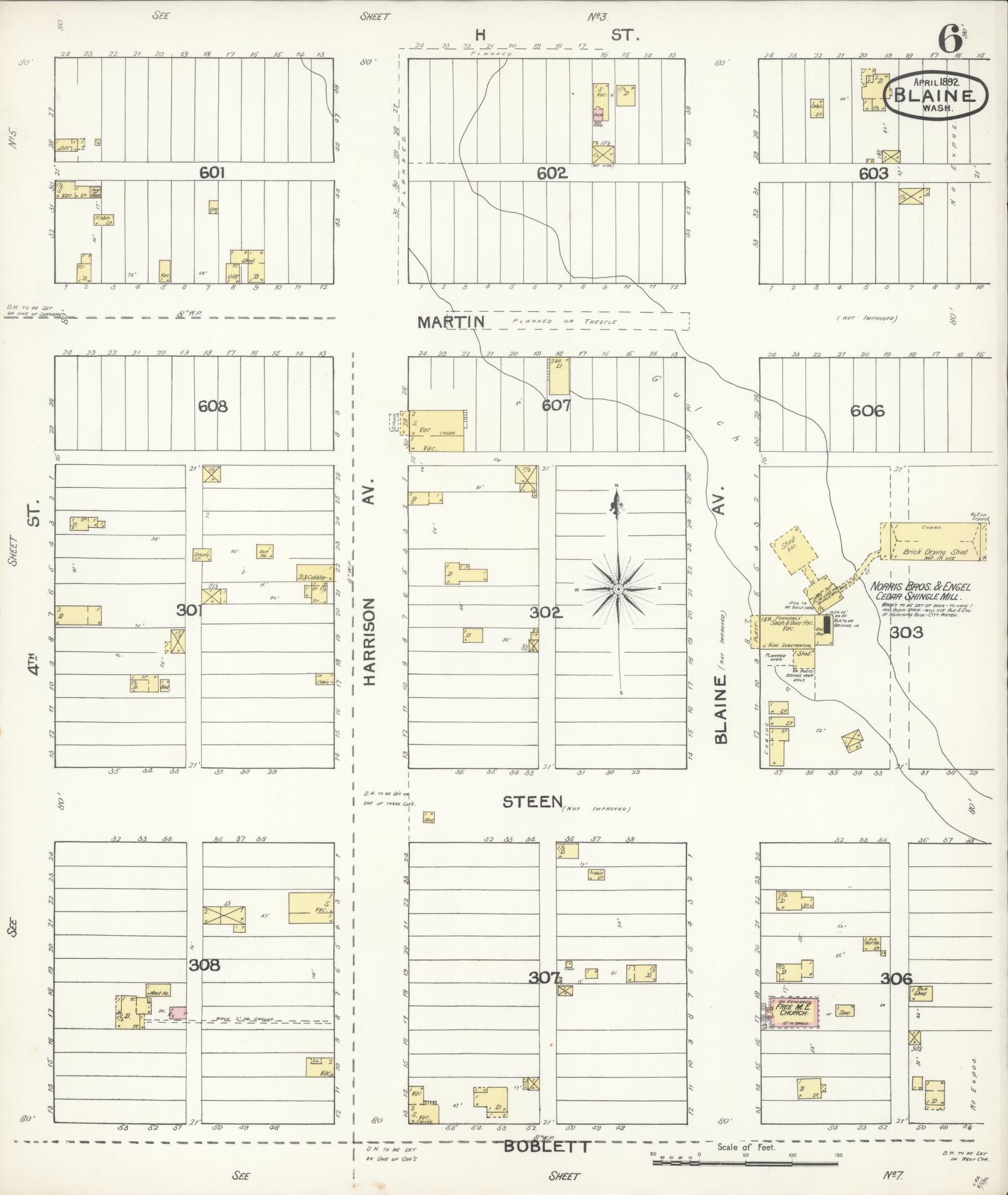 Sanborn Fire Insurance Map from Blaine, Whatcom County, Washington (1892), Sheet #0006 - Historic Sanborn Fire Insurance Map Print, vintage old map wall art, antique decor, genealogy gift, Washington Washington map