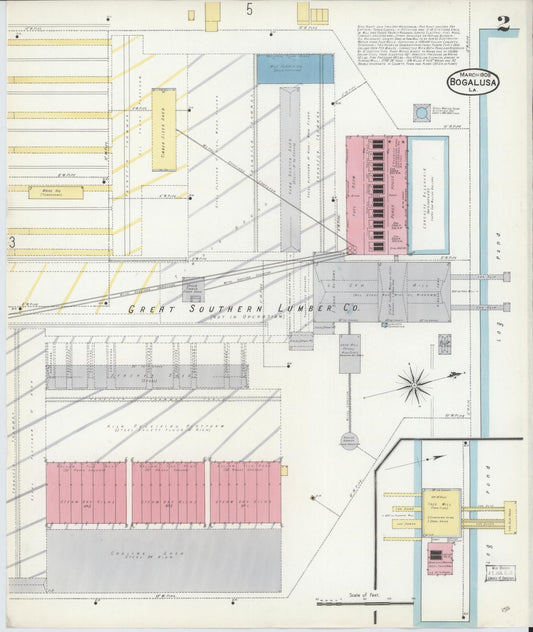 Sanborn Fire Insurance Map from Bogalusa, Washington Parish, Louisiana (1908), Sheet #0002 - Historic Sanborn Fire Insurance Map Print, vintage old map wall art, antique decor, genealogy gift, Louisiana Louisiana map