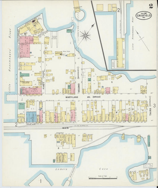 Sanborn Fire Insurance Map from Crisfield, Somerset County, Maryland (1897), Sheet #0002 - Historic Sanborn Fire Insurance Map Print, vintage old map wall art, antique decor, genealogy gift, Maryland Maryland map