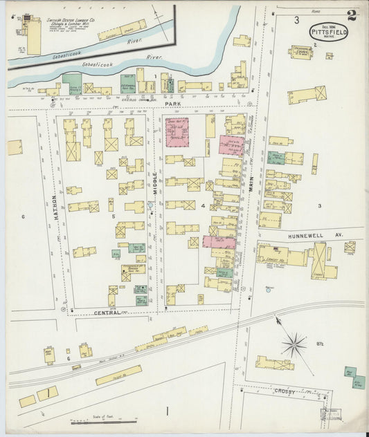 Sanborn Fire Insurance Map from Pittsfield, Somerset County, Maine (1896), Sheet #0002 - Historic Sanborn Fire Insurance Map Print, vintage old map wall art, antique decor, genealogy gift, Maine Maine map