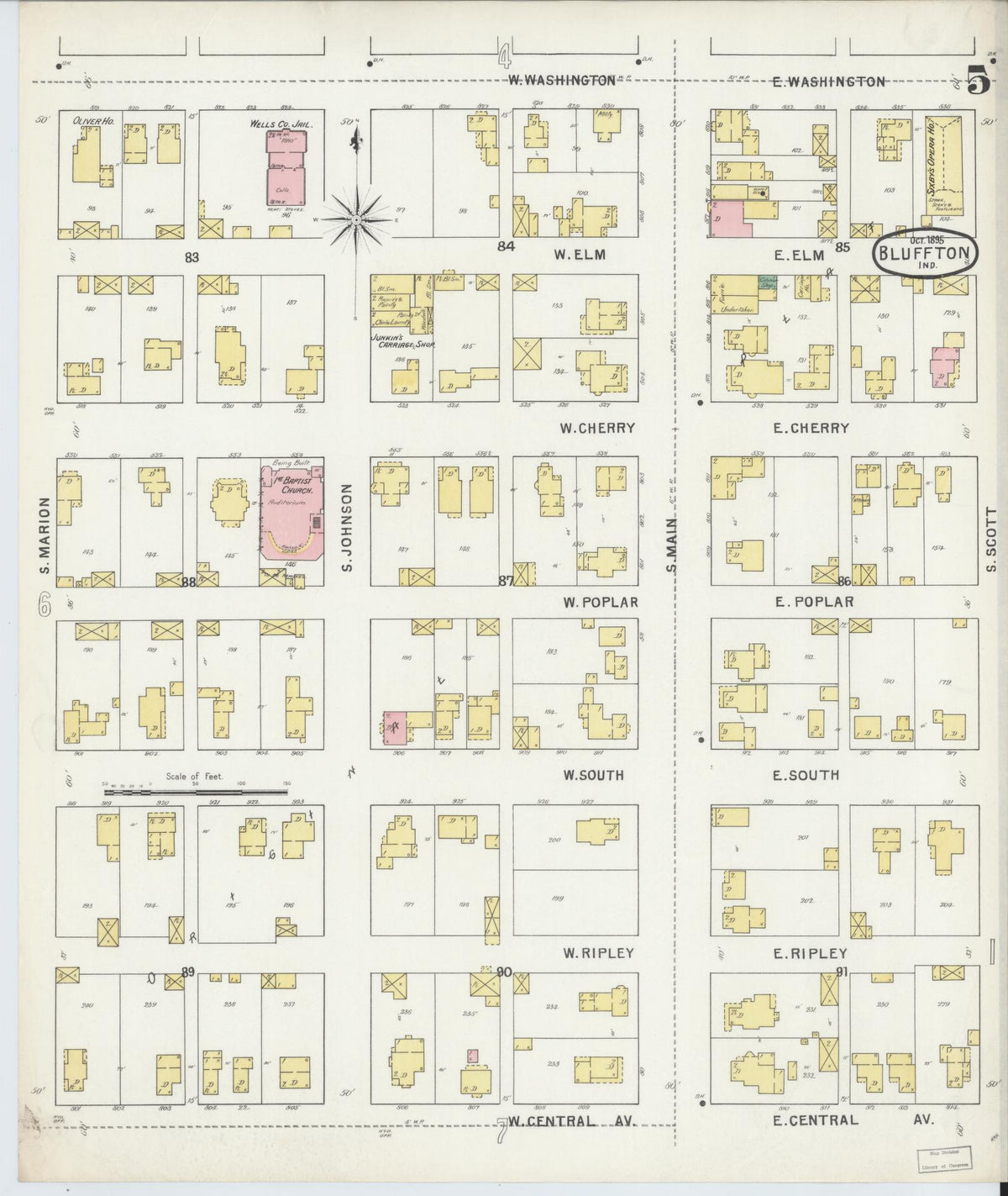 Sanborn Fire Insurance Map from Bluffton, Wells County, Indiana (1895), Sheet #0005 - Historic Sanborn Fire Insurance Map Print, vintage old map wall art, antique decor, genealogy gift, Indiana Indiana map